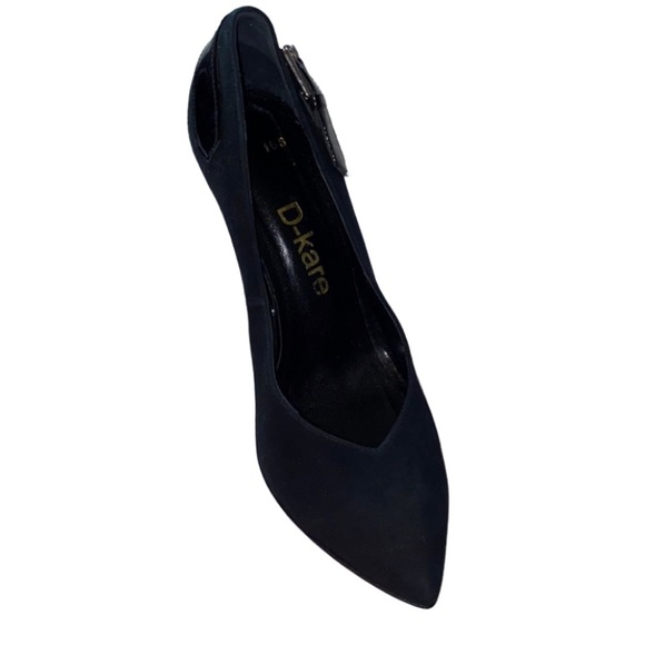 Black quality suede high heels with buckle design (pointy-toed) - Picture 2 of 3